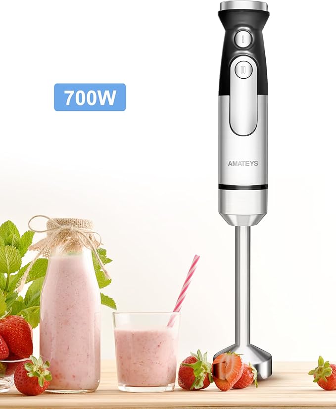 Immersion Blender Handheld700W Hand Mixer Infinitely Variable SpeedsMulti-function Stainless Steel Stick Electric Kitchen Smoothie Blender with Detachable Whisk Milk Frotherfor Soup Puree