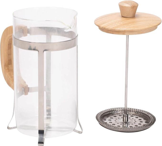 Elanze Designs Natural Grain 1 Liter Large Glass and Bamboo French Press Coffee and Loose Leaf Tea Maker