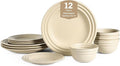 Stone Lain Zen Stoneware 12-Piece Dinnerware Set Service for 4 Beige Includes Salad - Dinner Plates &amp Bowls Textured Sand Finish Microwave &amp Dishwasher Safe
