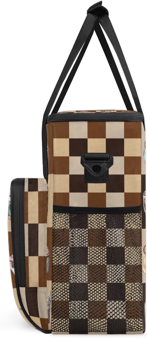 Cartoon Coffee Pattern Coffee Maker Carring Bag Travel Carrying Storage Tote Bag Compatible with Keurig K-Mini or K-Mini Plus Portable Single Serve Coffees Brewer Case with Pockets for K-cup Pods