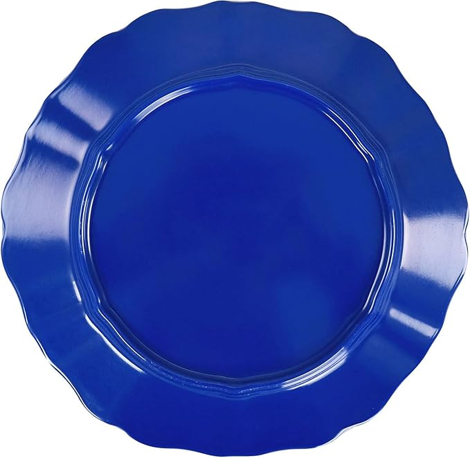 12 Piece Blue Melamine Dinnerware Set – Lightweight Chip Resistant Plates and Bowls with Scalloped Edge Design