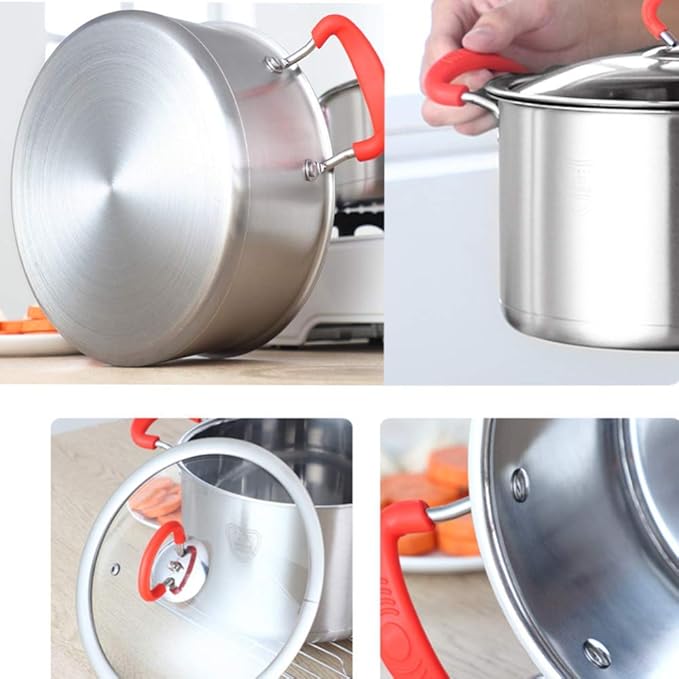 Frying Pan and Saucepan Set with Lids Stay Cool HandlesNonstick PanStainless Steel Pan Set 3 PieceCan Be Used for All Gas Including Induction Cooker.