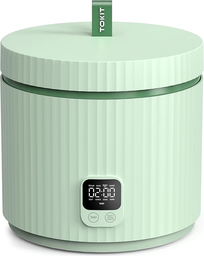 TOKIT Rice Cooker Small 3 Cup Uncooked /6 Cup Cooked Modern Multifunctional Mini Rice Cooker with 24-H Timer &amp Warmer for 1-3 People Ceramic Coated Non-Stick Pot 8 Cook Functions Avocado Green