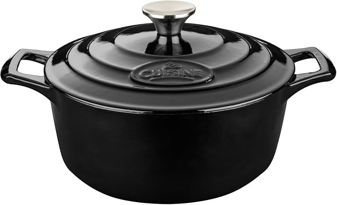 La Cuisine Piece Enameled Cast Iron 5 pc Set Pro Range 3.75QT Saute 6.5QT Round w/lid 10 Fry Pan-Black Slate (LC2640MB)