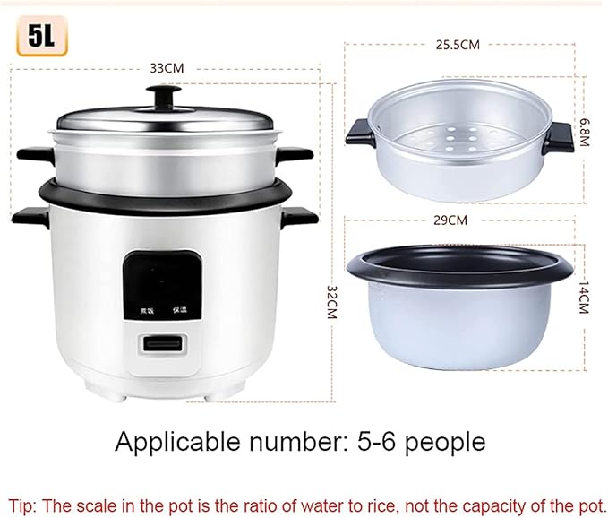 Rice Cooker with Steamer Smart Insulation Mini Electric Cooker Household Multifunctional Non-Stick Cookware (5L)