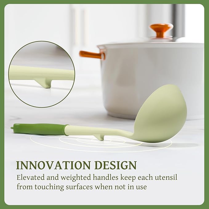 Kikcoin 43Pcs Kitchen Utensils Set - Silicone Cooking Utensil Set Dishwasher Safe Spatula for Non-stick Cookware 446°F Heat Resistant Kitchen Gadgets with Holder BPA Free Avocado Green