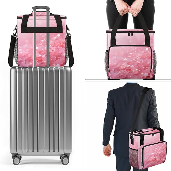 Glitter Sequin Coffee Maker Carrying Bag Pink Portable Travel Storage Tote Bag Compatible with K-Mini or K-Mini Plus Single Serve Coffee Brewer Carrying Case with Multiple Pockets &amp Shoulder Str