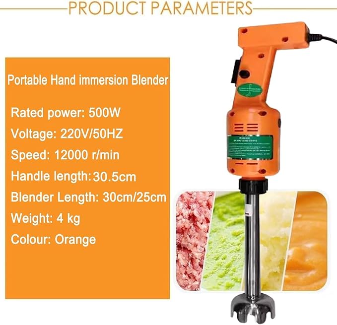 Commercial Immersion Blender Professional Hand Blender 500W 12000RPM Stainless Steel 250/300mm Detachable Handle Electric Hand Blender (300mm)