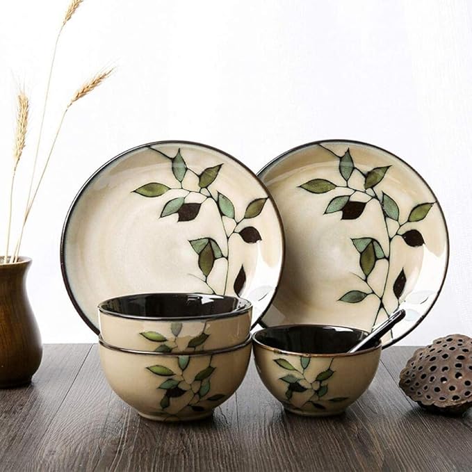 18 Pieces Ceramics Plates Bowls Combination Porcelain Flower Pattern Dinner Sets