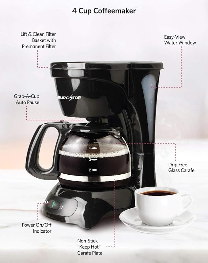 EUROSTAR ECM620B 4-Cup Coffeemaker Black