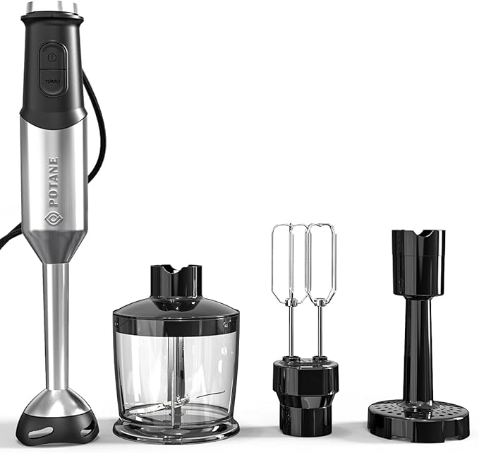 Immersion Blender Heavy Duty Copper Motor Stainless Steel Smart Stick with Egg Beaters Potato Masher Chopper/Food Processor