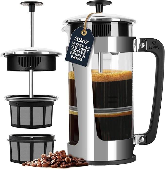 ESPRO French Press Bundle - P5 Stainless Steel French Press with 100 Count Coffee Paper Filters