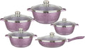 Pots And Pans Sets Nonstick Cookware Sets Granite Cooking Pots And Pans With Glass LidsMarble Coated Aluminium Home Kitchenware With SaucepansFrying PanStock Pot10 Piece (Purple Variety Pack)