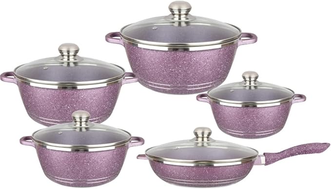 Pots And Pans Sets Nonstick Cookware Sets Granite Cooking Pots And Pans With Glass LidsMarble Coated Aluminium Home Kitchenware With SaucepansFrying PanStock Pot10 Piece