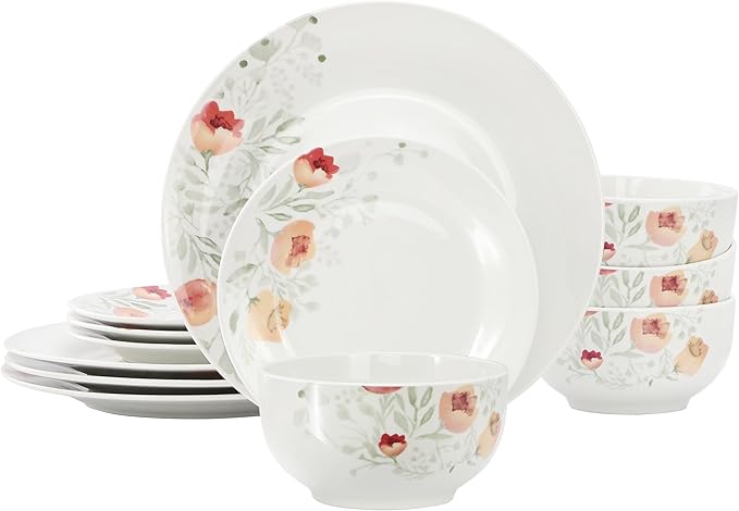 Elama Poppy 12 Piece Porcelain Dinnerware Set Service for 4