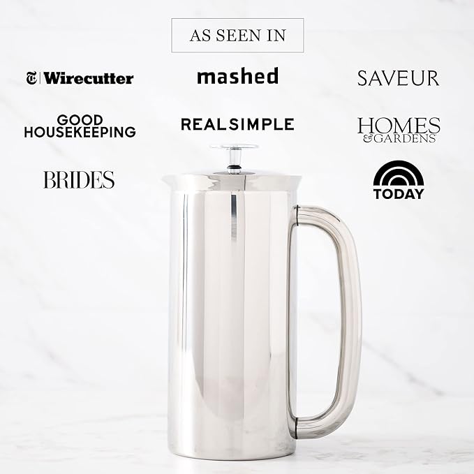 ESPRO - P7 French Press - Double Walled Stainless Steel Insulated Coffee and Tea Maker with Micro-Filter - Keep Drinks Hotter for Longer (Polished Stainless Steel 18 Oz) Cleaning Powder
