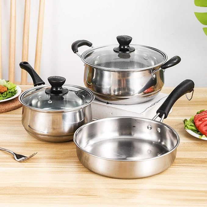 Cooking Pot Pots and Pans3 Piece Non Stick Cookware SetsStainless Steel Cooking Pans Set