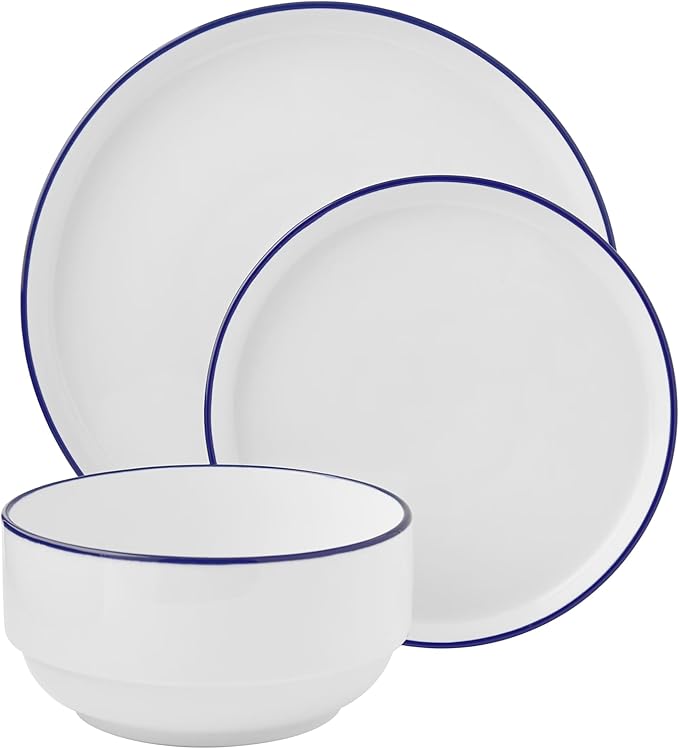 12-Piece Blue Rim Stoneware Dinnerware Set