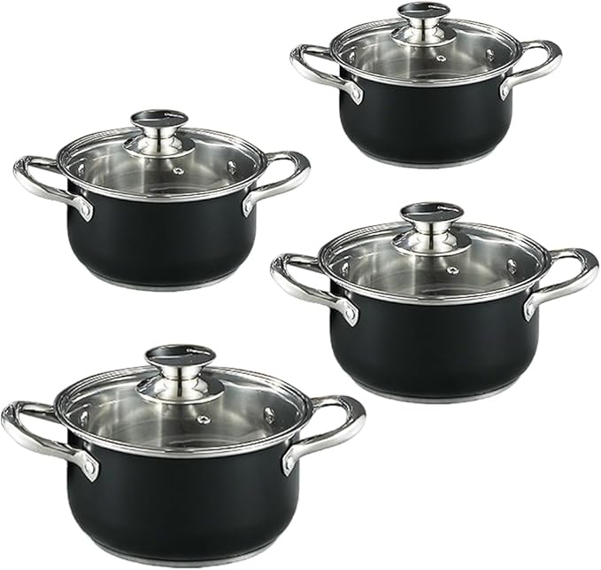 8Pcs Stainless Steel Cookware Set with Glass Lid Universal Cooking Pot Combination Anti-Scratch Soup Pot Set for Soup Cooking Stove