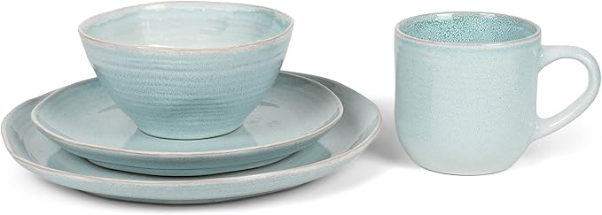 Elanze Designs Reactive Glaze Farmhouse Rustic Boho Ceramic Stoneware Dinnerware 16 Piece Plate Bowl Mug Dish Set - Service for 4 Ice Blue