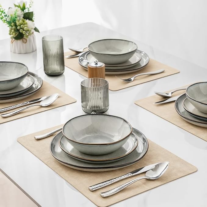AmorArc Ceramic Dinnerware SetsHandmade Reactive Glaze Stoneware Plates and Bowls SetsHighly Scratch Resistant | Dishwasher &amp Microwave Safe Dishes SetService for 6 (18pc)