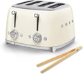 Smeg 50s Retro 4-Slot Toaster TSF03CRUS Bundle with Bamboo Tongs - Cream