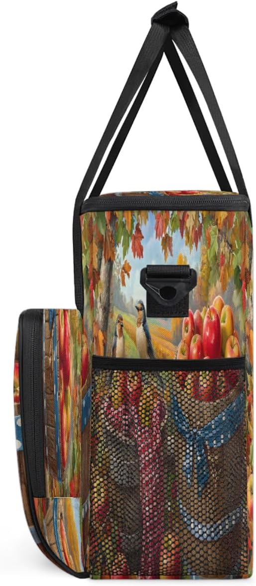 Autumn Apple Maple Leaves Bird Coffee Maker Carring Bag Travel Carrying Storage Tote Bag Compatible with Keurig K-Mini or K-Mini Plus Portable Single Serve Coffee Brewer Case with Pockets