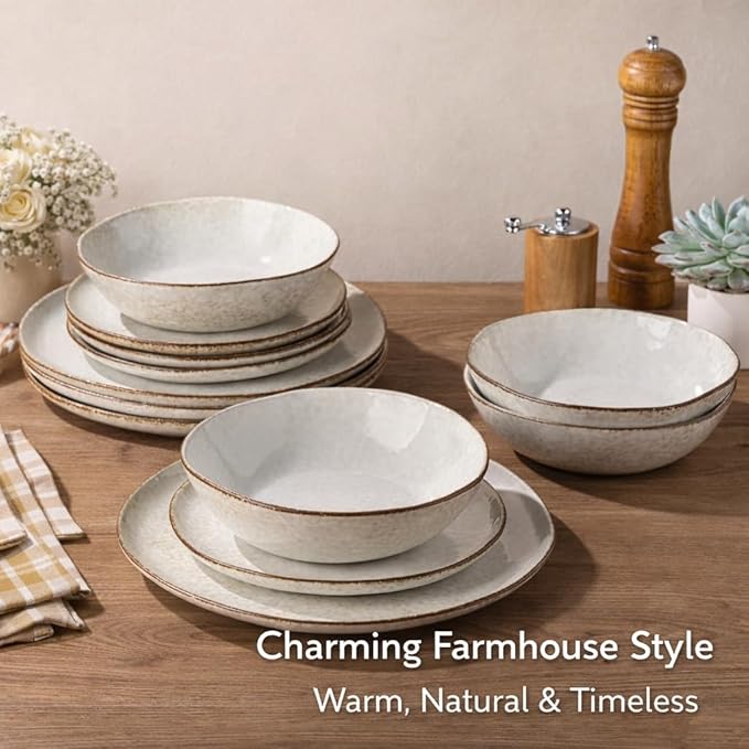 AmorArc Ceramic Dinnerware SetsHandmade Reactive Glaze Stoneware Plates and Bowls SetsHighly Scratch Resistant | Dishwasher &amp Microwave Safe Dishes SetService for 4 (12pc)