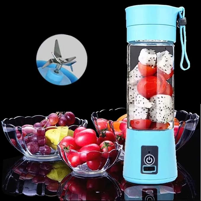 Portable Blender Smoothies Personal Blender Mini Shakes Juicer 380 ml Cup USB Rechargeable Cordless Shaker Bottle (Blue) 8x3 (Q2-6888)