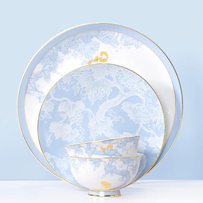 24 Piece Dinnerware SetGold Pattern Bone China Plate Scratch Resistant Microwave Oven Dishwasher Safe (24pcs)