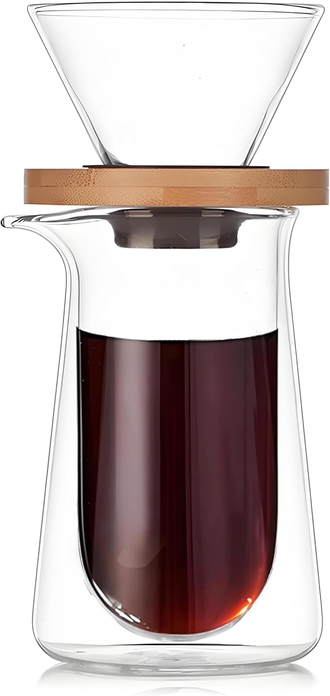 Portable Pour Over Coffee Maker Set 13oz Double Wall Glass Pour Over Coffee Dripper Plastic Free Simply Good Coffee Brewer for Home Café Restaurant Office Gift
