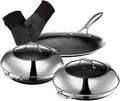 HexClad Hybrid Nonstick 7-Piece Cookware Set 14 Pan with Lid 14 Wok with Lid 12 Griddle and 2-Piece Oven Mitt Set Stay-Cool Handles Dishwasher and Oven-Safe Induction Ready