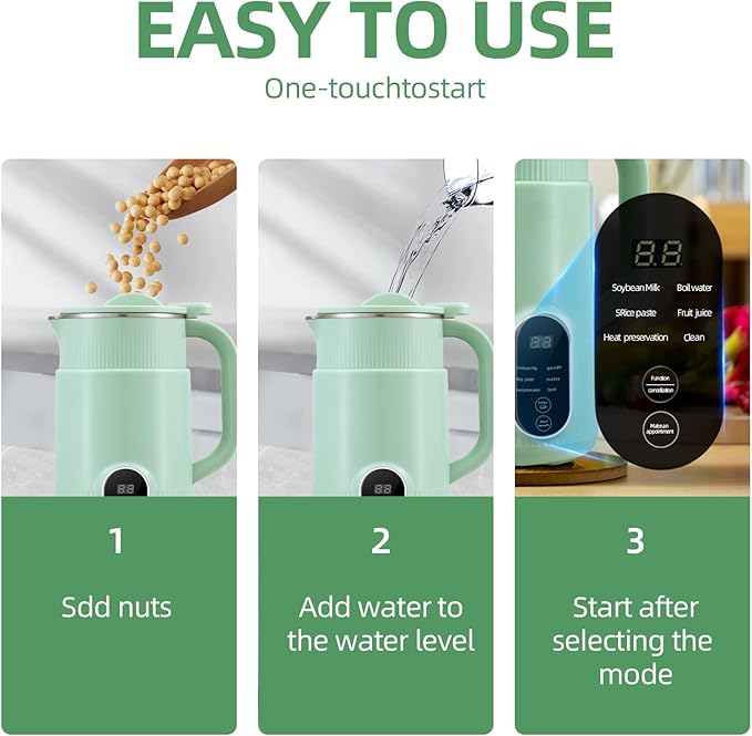 6 In 1 Automatic Nut Milk Maker - 27 Oz(800ml) For Almond/Oat/Soy Milk And Dairy Free Beverages With Delay Start/Self-Cleaning/Boil Water/Juice With Measuring Cup Cup Brush (Green)