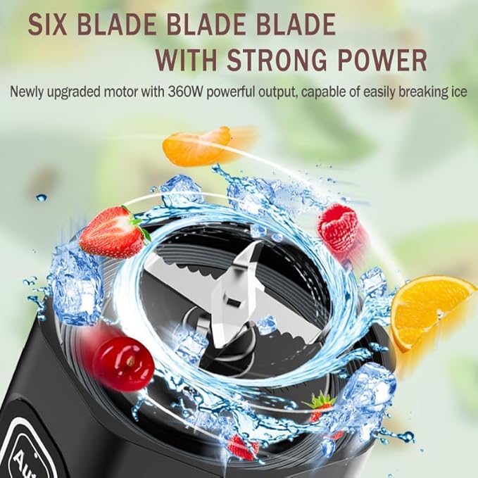 Portable Blender for Shakes and Smoothies USB Rechargeable 24oz Personal Blender with 6 Blades and Lid IPX8 Waterproof &amp Self Cleaning Mini Juicer Cup Blenders for Travel Home Office Camping