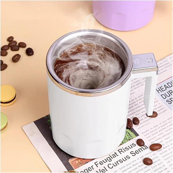 Self Stirring Coffee Mug Automatic 350ml Stirring Cup Rechargeable Coffee Electric Milkshake Rotating Blender Mixer Thermal Bottle Travel Coffee Milk MugElectric Stirring Cup(White)