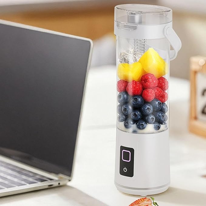 2-in-1 electric juicer cup 16 oz. Portable Electric Blender with Leak Proof Lid and Easy Sip Spout Perfect for Smoothies Cordless USB-C Rechargeable Dishwasher Safe Parts (White)