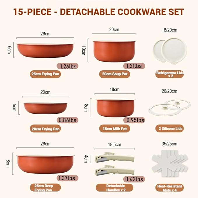 Pots and Pans Set Non Stick Cookware Set with Detachable Handles 5/11 Piece Ceramic coating Cooking Set with Frying Pan Saucepan Stock Pot Suitable for All Stovetops Dishwasher Safe (Pink15)