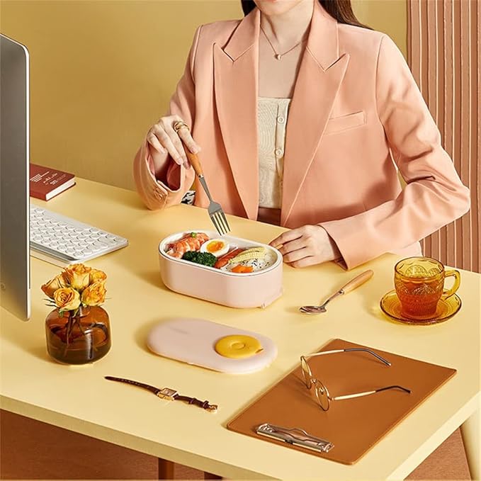 HBJWOV Electric Rice Box Portable Rice Cooker Heating Bento Box Food Warmer Water-free Warming Pot