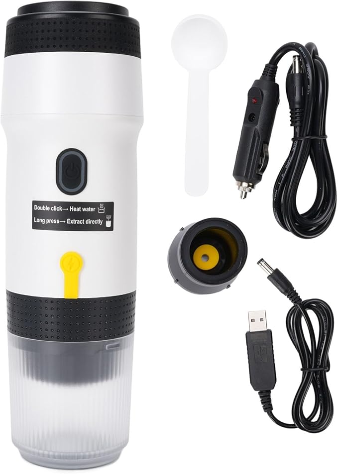 Portable Coffee Maker 304 Stainless Steel USB Travel Coffee Machine with Built in 7500mAh Battery for Camping Hiking Office Home (White)