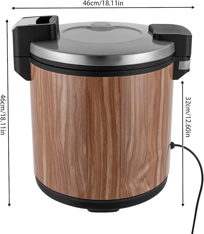 6-Gal Electric Rice Warmer Food Warmer with Rice Spoon - Stainless Steel &amp Aluminum Alloy Construction Dual Temp Settings Wood Grain Design Rice Cooker - Easy Clean &amp One-Touch Operation