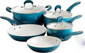 Corbett Piece Nonstick Aluminum Cookware Set – Ceramic Interior Soft Grip Handles Belly Shaped Pots and Pans for Even Heating (Teal 8 Pieces)