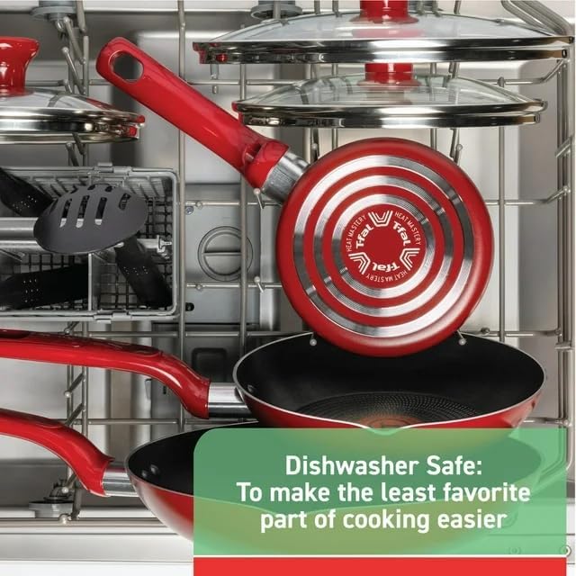Generic T-fall Easy Care 20 Piece ProGlide Nonstick Interior Pots and Pans Cookware Set with Thermo-Spot Technology &amp Measuring Marks (Red) B087SKDW