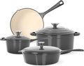 Kitchen Academy 7Pcs Enameled Cast Iron Cookware Sets - Non Toxic Pots and Pans Set Grey Induction Nonstick Cookware Set PFOA&ampPFAS Free