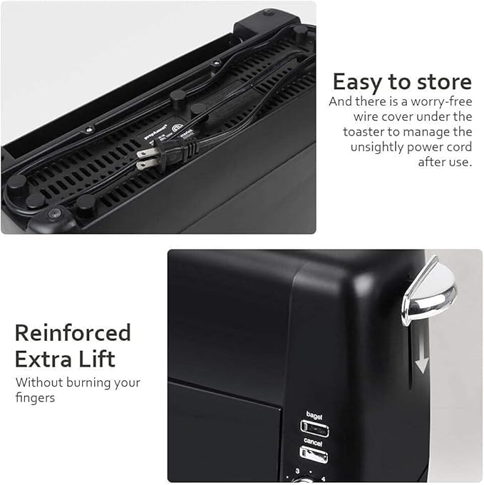 Long Slot Toaster 2 Slice Toaster with 6 Shade Settings Bagel/Cancel Extra Wide Slots Removable Crumb Tray for Bagels Waffles Breads Puff Pastry Snacks (2-Slice Black)