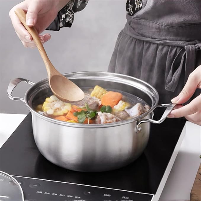 2 Pots 4 Pieces Set Stainless Steel Pot Frying Pan Set Pressure Cooker Cooking Pot Milk Soup Pot Steam Cooker Kitchen Cookware