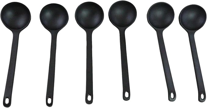 Ebros Gift Contemporary Ridged Matte Black Melamine Series Dinnerware Serveware Kitchenware Set Japanese Chinese Restaurant Supply (Pack Of 6 Stirring Mixing Serving Ladle Spoon 8.5L)