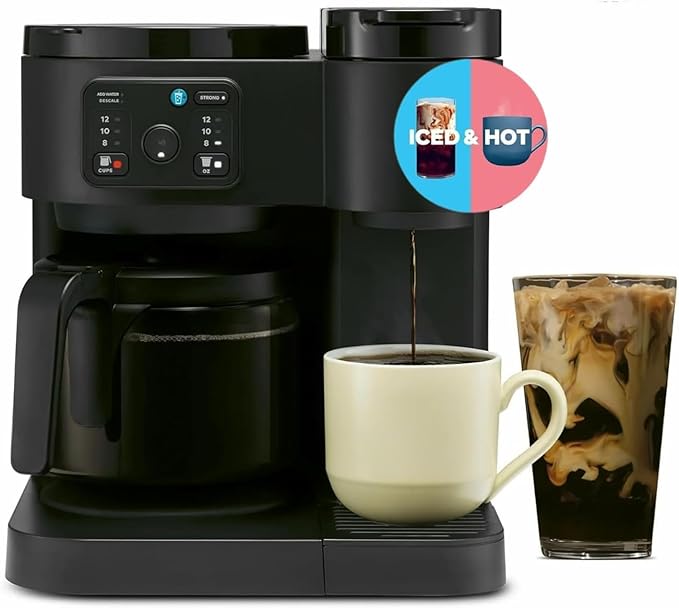 K-Duo Essentials Coffee Maker for Hot and Iced Drinks Single Serve KCup Pod Brewer and 12 Cup Carafe Drip Coffee Pot 72 oz Water Reservoir Perfect for Home &amp Office Use (Black)