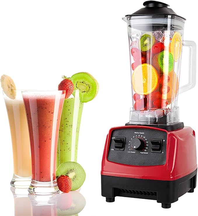 Smoothie Maker 1200W Powerful Blender with 2L BPAS s Large Container 5 Speeds Control 48000 RPM High-Speed 4 Blades Jug Blender MixerRedRed