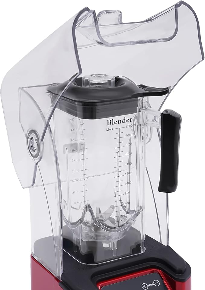 Professional Blender with Shield Eapmic Soundproof Blender Commercial Countertop Blenders 2200W 8 Gears Commercial Smoothie Countertop Blender for Smoothies Ice Cream Sauce Red