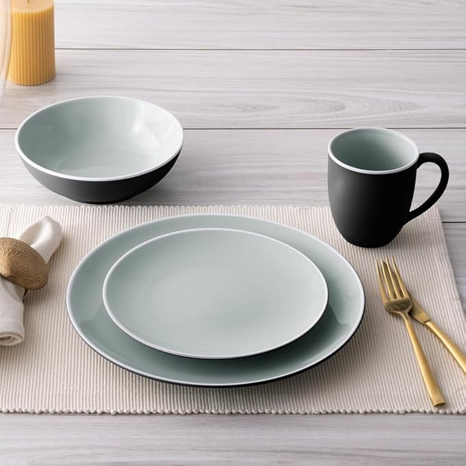 Noritake ColorTrio Graphite 16-Piece Coupe Dinnerware Set Service for 4